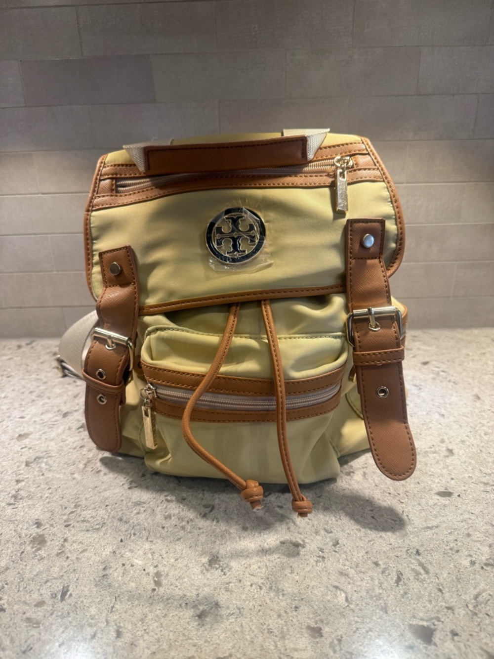 Tory Burch Nylon Backpack with Tan Leather Trim